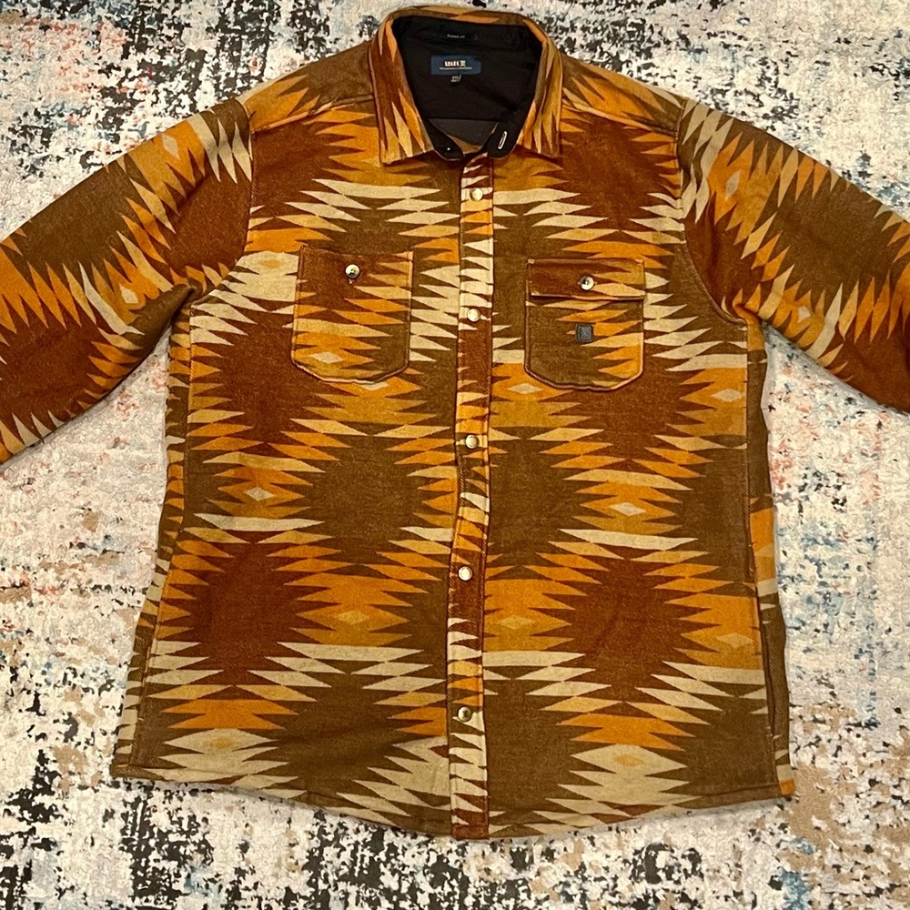 Roark Andes Snap Front Shirt Jacket In Dark Brown Pattern Mens Size Xxl